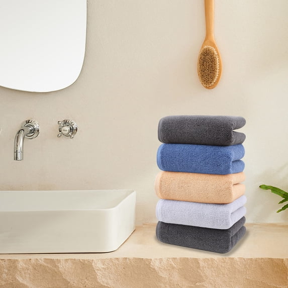 Fmbmuo Solid Color Bath Towel Sets Cotton Thick Multicolor Washcloths, Soft Reusable for Adult Men Women 14 x 30 inch Gift Towels 5 Pack