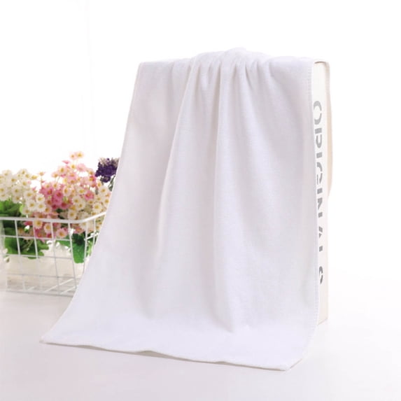 Fmbmuo Solid Color Bath Towels White Polyester Absorbent Washcloths, 14 x 30 inches Thick Kitchen & Bathroom Soft Gift Towels 2 Pack
