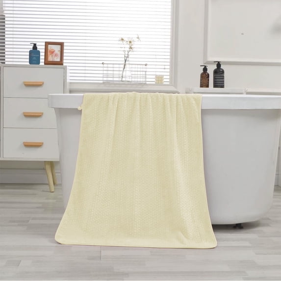 Fmbmuo Solid Color Large Beach Towels Cotton Yellow Absorbent Washcloths, Soft Quick Dry Easy to Carry 27.5" x 55" Gift Towels 1 Pcs