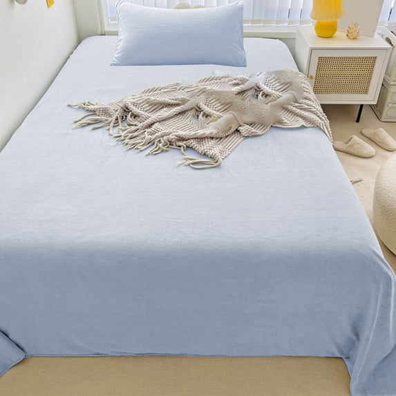 Fmbmuo Solid Sheet Sets Twin Size 2-Piece Cute Warm Plush Soft Fuzzy Fleece Bed Sheet Sets Sky Blue Breathable Wrinkle & Fade Resistant Includes: 1 Pillowcases (No Fitted Sheet)