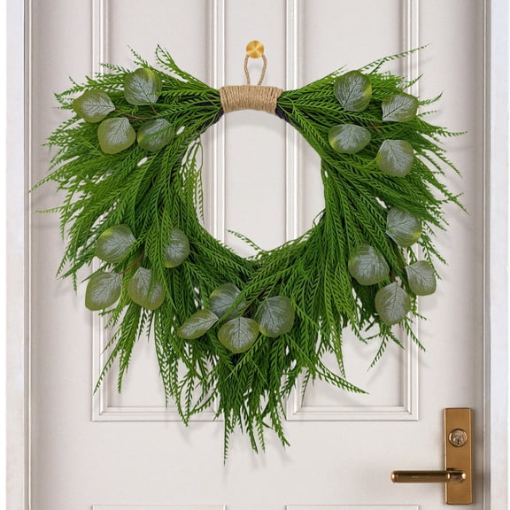 Fmbmuo Spring Wreath 20 Inch Fern Evergreen Door Hanging For Front Porch Wall Window Fireplace Home Decor