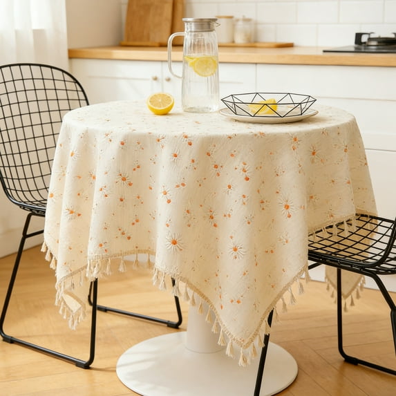 Fmbmuo Square Tablecloth 35*24 Inch White Waterproof Floral Print Table Decorations, Washable Cotton Traditional Table Runner Indoor and Outdoor Table Cover