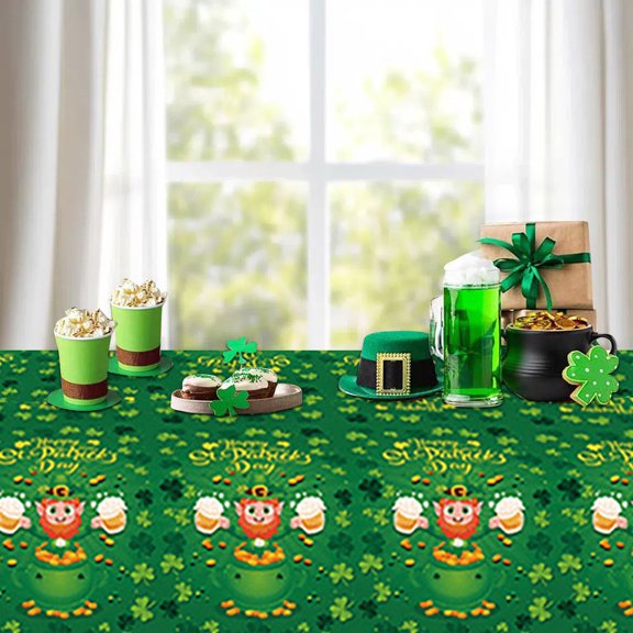 Fmbmuo St. Patrick's Day Tablecloth - 53.9x107 Inch Disposable Table Cover with Waterproof Backing, Birthday Party Decor for 8-10 Ft Tables St. Patrick's Day Theme)