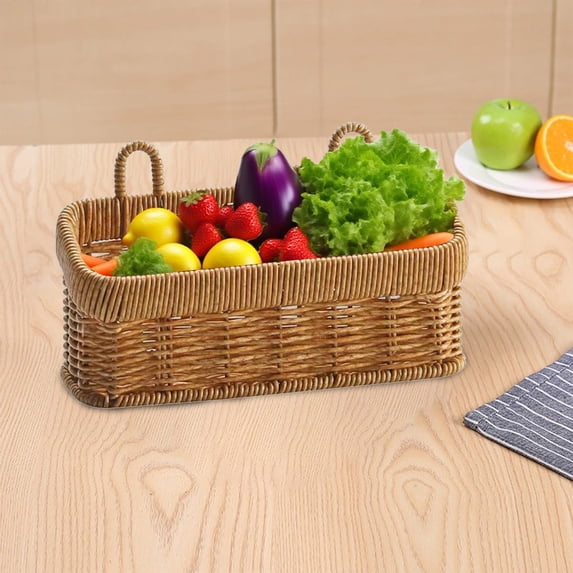 Fmbmuo Storage Basket Plastic Hanging Stackable for Storage, Brown 11 x 5.1 in Bohemian Rectangular Wicker Storage Basket for Kitchen