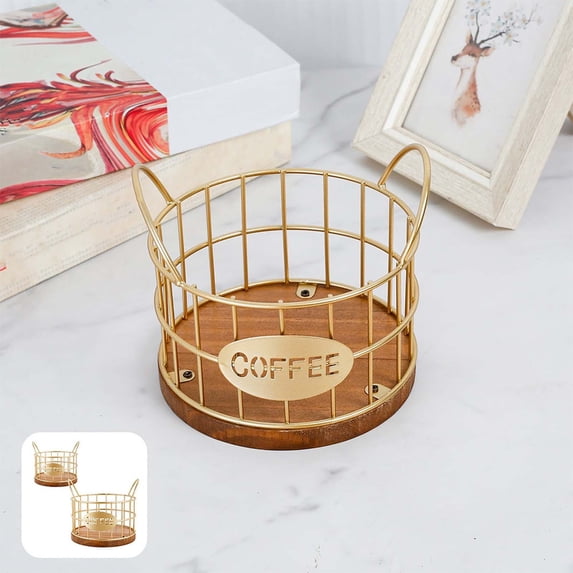 Fmbmuo Storage Basket Waterproof Iron with Handles for Storage, Farmhouse Gold 5.1" x 4.7" "Coffee" Coffee Capsule Storage Basket for Kitchen