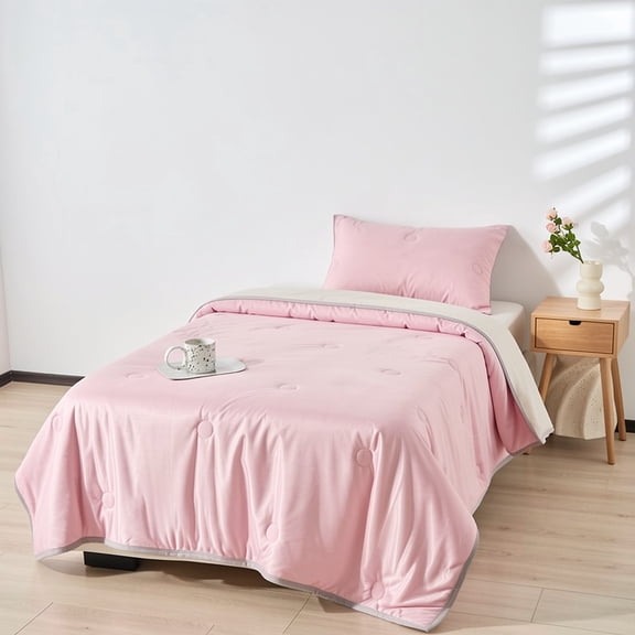 Fmbmuo Summer Cooling Quilt Circle Print Gray Edge Lightweight Breathable Air Conditioner Blanket Machine Washable Twin Size (Pink-M)