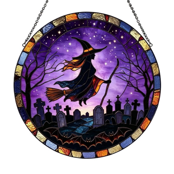 Fmbmuo Suncatcher Halloween Witch-Themed Acrylic Hanging Sign , Wall Window Cute Spooky Party Hanging Decorations , Front Door for Indoor Outdoor