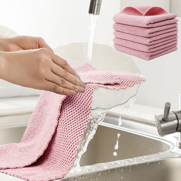 Fmbmuo Terry Cloth Kitchen Towels Absorbent Waffle Weave Pink Dish Towels Quick Drying Reusable Cleaning Decorative Holiday Soft Dish Cloths for Dish Rags Drying Dishes