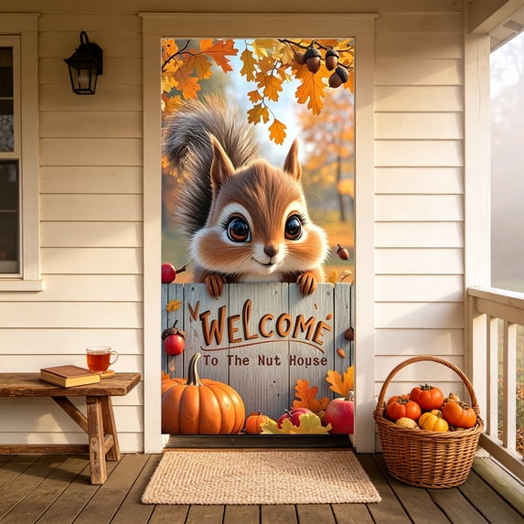 Fmbmuo Thanksgiving Decoration Door Curtain Banner 35x71in Festive Front Door Cover with Fall Harvest Patterns Home Decor,Multicolor