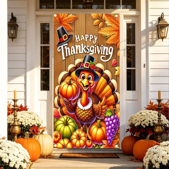 Fmbmuo Thanksgiving Decoration Door Curtain Banner 35x71in Festive Front Door Cover with Fall Harvest Patterns Home Decor,Multicolor
