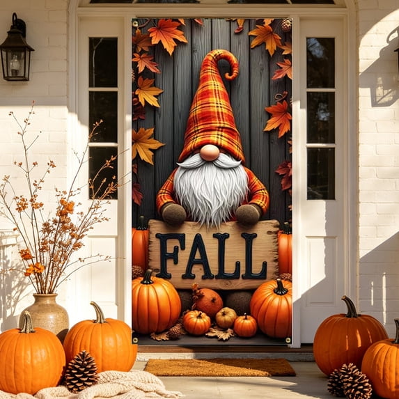 Fmbmuo Thanksgiving Decoration Door Curtain Banner 35x71in Festive Front Door Cover with Fall Harvest Patterns Home Decor,Multicolor