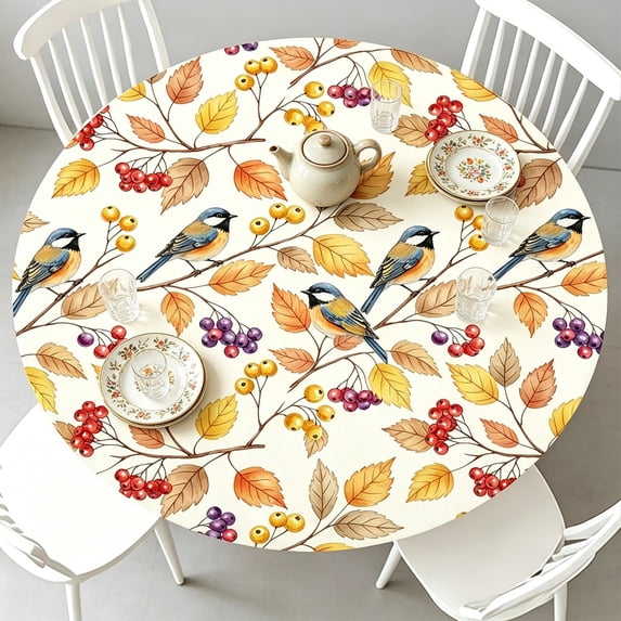 Fmbmuo Thanksgiving Round Table Cloth , Maple Leaf Fall Harvests Pumpkin Table Cover , for Thanksgiving Party Dinner Table Decoration