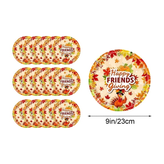 Fmbmuo Thanksgiving Turkey and Maple Leaf Disposable Party Set, Fall Theme Paper Plates Cups Napkins for Friendsgiving Dinner Table Decor