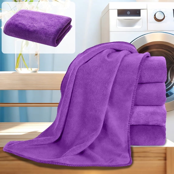 Fmbmuo Thick Bath Towels Purple Flock Solid Color Washcloths, Easy to Carry Reusable Soft 12 x 28 inch Gift Towels 1 Pcs