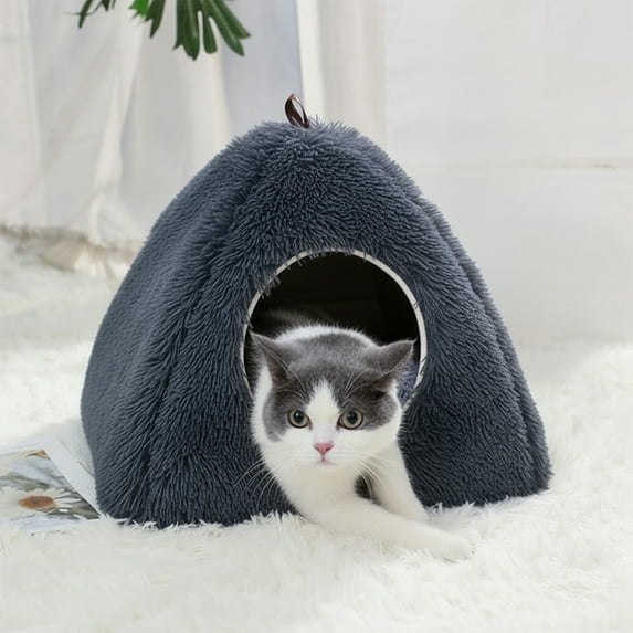 Fmbmuo Thick Warm Dog Cat Bed Cave Heated Medium Warm Pet Mat, Round Cozy Soft Sleeping Pad Indoor Outdoor Use (Gray)