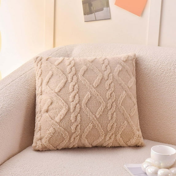 Fmbmuo Throw Pillow Covers 16x16 Inch Beige Soft Plaid Patterns Decorations, Minimalist Cotton 1 Pcs Breathable Pillow cases, for Christmas Holiday Decor