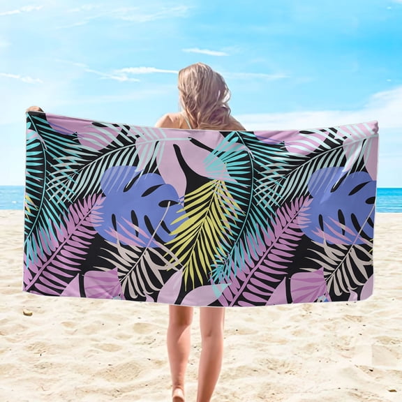 Fmbmuo Tropical Rainforest Beach Towel (30 “x59”) - Exotic Palm Leaf Print , 75x150 cmLarge Fast Drying Towel for Pool, Beach and Traveling