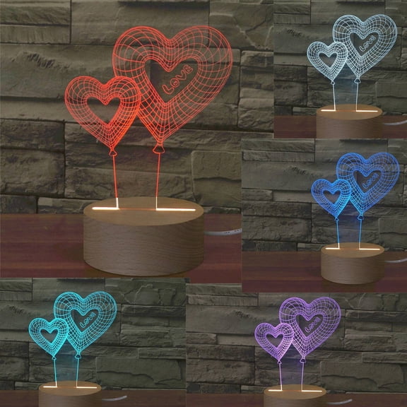 Fmbmuo Valentine's Day Double Heart Balloon 3D Lights, Colorful USB Powered & Battery Powered Dual Mode LED Lights