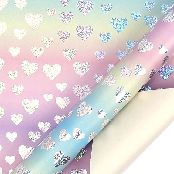 Fmbmuo Valentine's Day Wrapping Paper 1 Rolls Holographic Pink Birthday/Gift Wrapping Paper, Colorful Heart Pattern Easy-Cut 17 inch x 9.8 ft Gift Decorations for Holiday Party Favors