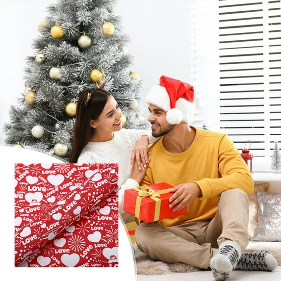 Fmbmuo Valentine's Day Wrapping Paper Love Prints 1 Rolls Red Easy-Cut Gift Wrapping, Modern 70x50 CM Wrapping Paper for Easy Gift Presentation