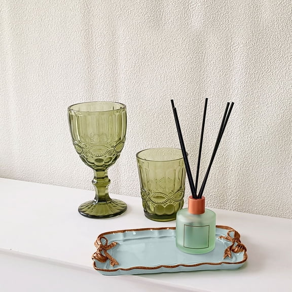 Fmbmuo Vintage Bow Tray - Decorative Resin Serving Tray for Coffee Table, Dresser, and Entryway (7-Inch Rectangle, Green, Home Clutter Organizer)