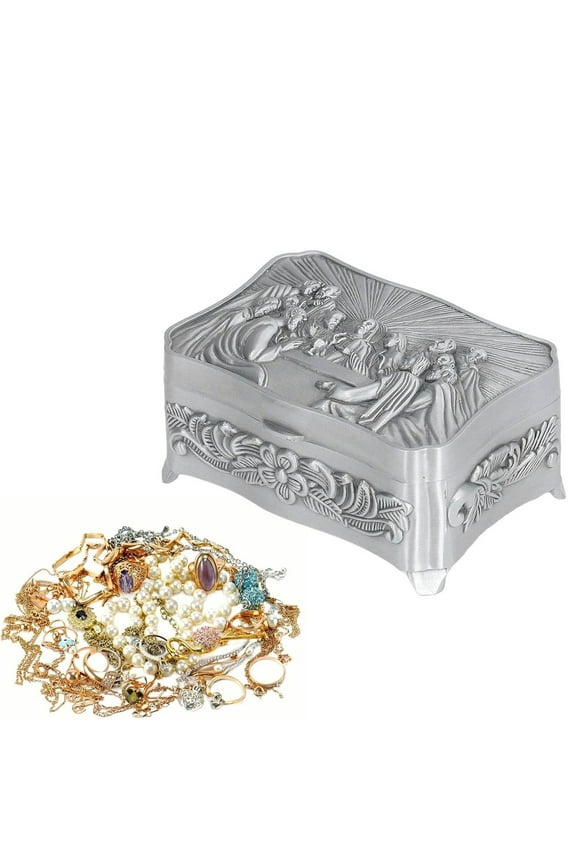 Vintage Jewelry Box Exquisitely Crafted Ironwork Box Silver Stackable Valentine's Day Gift, Party Metal Classic Decorative Storage Boxes for Birthday Gift Giving/Presentation