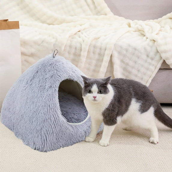 Fmbmuo Warm Dog Cat Bed Cave Heated Medium Thick Warm Pet Mat, Soft Round Cozy Sleeping Pad Indoor Outdoor Use (Gray)