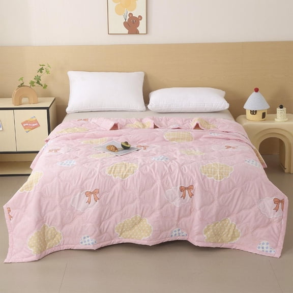 Fmbmuo Washed Cotton Summer Conditioning Quilt Lightweight Breathable Air Conditioner Blanket Machine Washable Twin Size (Pink)