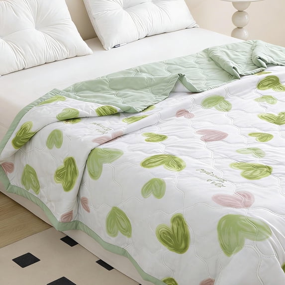Fmbmuo Washed Cotton Summer Quilt Ink Leaf Print Lightweight Breathable Air Conditioner Blanket Machine Washable Twin Size (Multicolor)