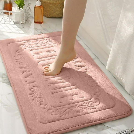 Fmbmuo Waterproof Bathroom Rugs Low Pile Rectangle Minimalist Bath Mat 17.71x25.6in 100%Polyester Pink