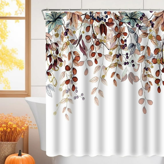 Fmbmuo White Fall Shower Curtains for Bathroom Nylon,Spandex Hookless Decorations, Traditional Floral Shower Curtain 1Pcs