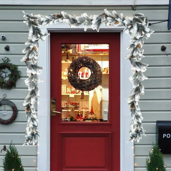 Fmbmuo White Green Christmas Vine Garland for Mantel Scarf, Farmhouse Style, Realistic Texture