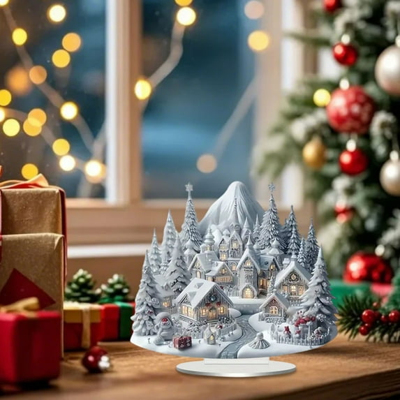 Fmbmuo White Indoor Christmas Decorations Village Acrylic Ornament Plastic 1 pcs Christmas Ornaments, Warm Farmhouse Decor for a Merry & Bright Home