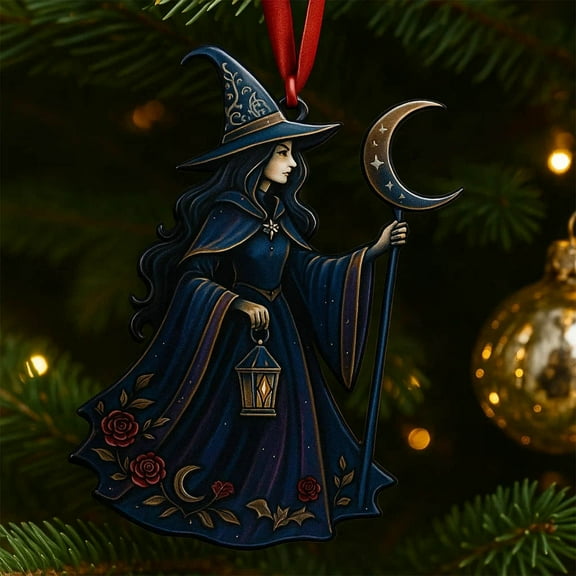 Fmbmuo Witch Personalized Christmas Ornaments Black 1 Pcs Unbreakable Home Decor Monochrome Acrylic Modern Halloween&nbsp;Decorations for Winter Holiday Indoor Decor