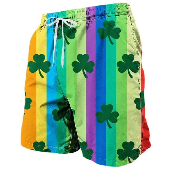 Fmbrln Beach Shorts for Men Plus Size Summer Fashion Casual St. Patrick's Day Print Drawstring Elastic Waist Vacation Shorts with Pockets