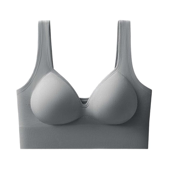 Fmbrln Bras for Women Solid Color Seamless Wide Strap Push Up Bra Tank Style Padded Comfy Bralette Gray XL