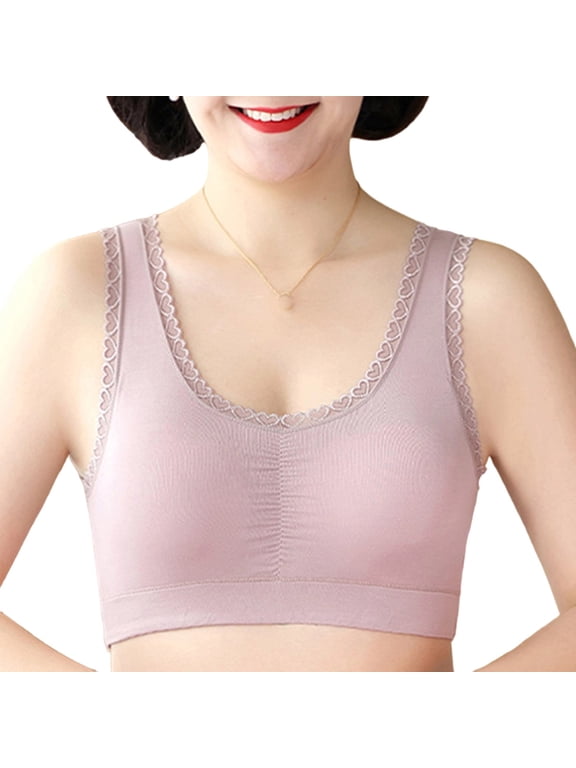 Bras for Women Wireless Bralette Solid Color Lace Splice Tank Top Style Push Up Back Support Everyday Bras Khaki 3XL