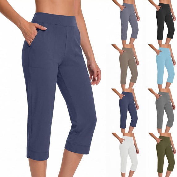 Fmbrln Capri Pants for Women Summer Dressy Causal Stretch Capris Yoga Workout Work Cropped Pants with Pockets