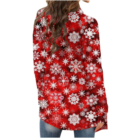Fmbrln Christmas Cardigan Sweaters for Women Fashion Christmas Print Long Sleeve Open Front Cardigan Comfy Soft Fleece Lined Cardigan Coat