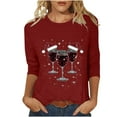 thumbnail image 1 of Fmbrln Christmas Shirts for Women Red Wine Glass Santa Hat Print T-shirts Casual Crew Neck 3/4 Sleeve Tops Holiday Blouse, 1 of 5