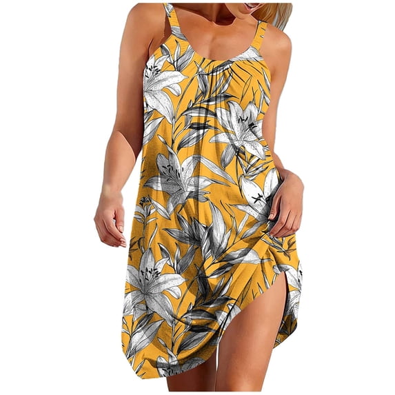 Fmbrln Dresses for Women Summer Sleeveless Crew Neck Floral Print Camisole Mini Dress Casual Loose Vacation Beach Sundress