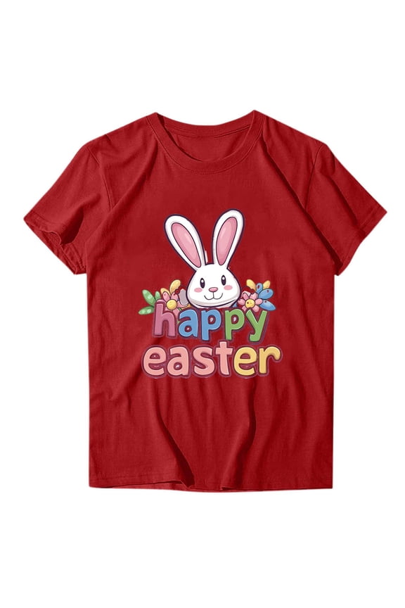 Easter T-shirts for Women Short Sleeve Crew Neck Bunny Graphic Tops Casual Loose Fashion Happy Easter Tees Blouses