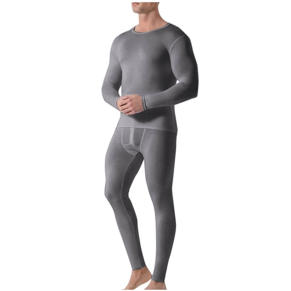 Fmbrln Fall Winter Mens Outfits 2 Piece Sets Soft Lightweight Base Layer Crew Neck Long Sleeve Tops and Long Sleeve Pants Thermal Underwear Set for Cold Weather Dark Gray 4XL