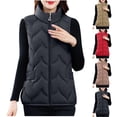thumbnail image 1 of Fmbrln Fall Winter Womens Quilted Sleeveless Puffer Vest Zip Up Stand Collar Padded Gilet Jacket Warm Comfy Outwear with Pocket Coffee 2XL, 1 of 4