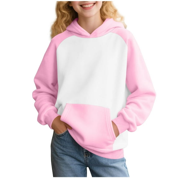 Fmbrln Girls Boys Cute Hoodies Long Sleeve Color Block Hooded Sweatshirts Loose Comfy Lightweight Pullover Tops with Pockets Fall Fashion Clothes for Kids 2-14Y