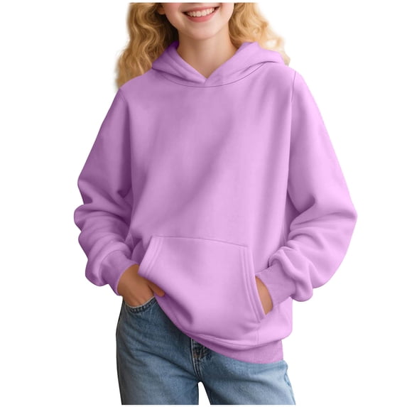 Fmbrln Girls Boys Cute Hoodies Long Sleeve Solid Color Hooded Sweatshirts Loose Comfy Lightweight Pullover Tops with Pockets Fall Fashion Clothes for Kids 2-14Y