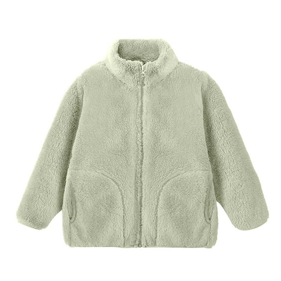 Fmbrln Girls and Boys Fall Winter Warm Thicken Fleece Jackets Full Zip Up Long Sleeve Stand Up Collar Jackets Casual Loose Solid Color Outwear with Pockets, Sizes 3-14Y