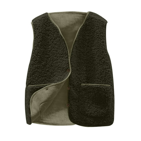 Fmbrln Girls Boys Fuzzy Fleece Vest Full Button V Neck Sleeveless Jackets Fall Winter Soft Comfy Thickened Warm Coat with Pockets, Sizes 5-13Y