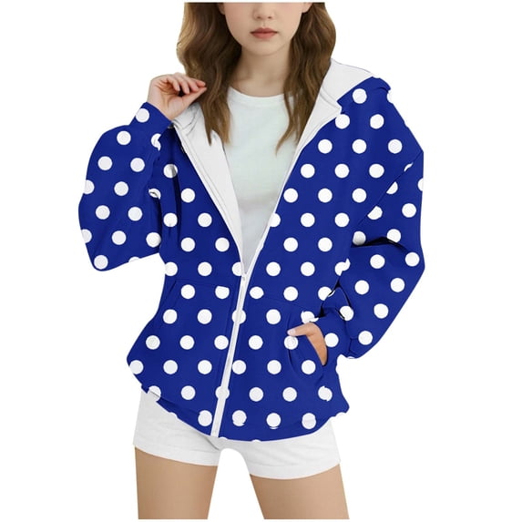 Fmbrln Girls and Boys Polka Print Fleece Hoodies Long Sleeve Full Zip Up Hooded Sweatshirts Fall Winter Fashion Warm Athletic Coat with Pockets, Sizes 4-14Y