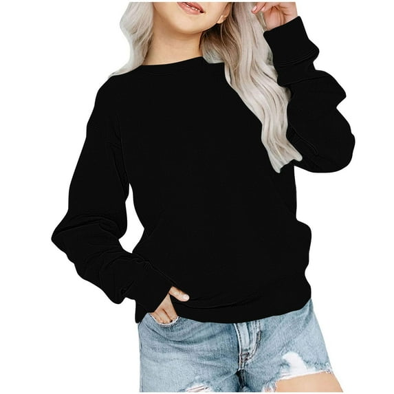 Fmbrln Girls Casual Solid Sweatshirts Long Sleeve Crew Neck Pullover Sweatshirts Fall Winter Fashion Clothes for Kids 1-11Y